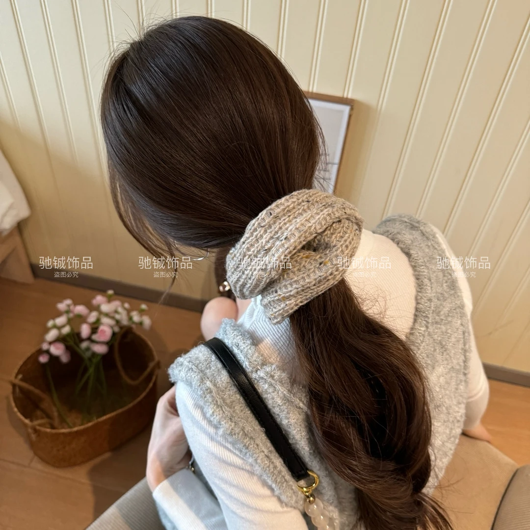 毛衣搭子～软糯毛线针织大肠发圈秋冬简约韩系不伤发低马尾发绳