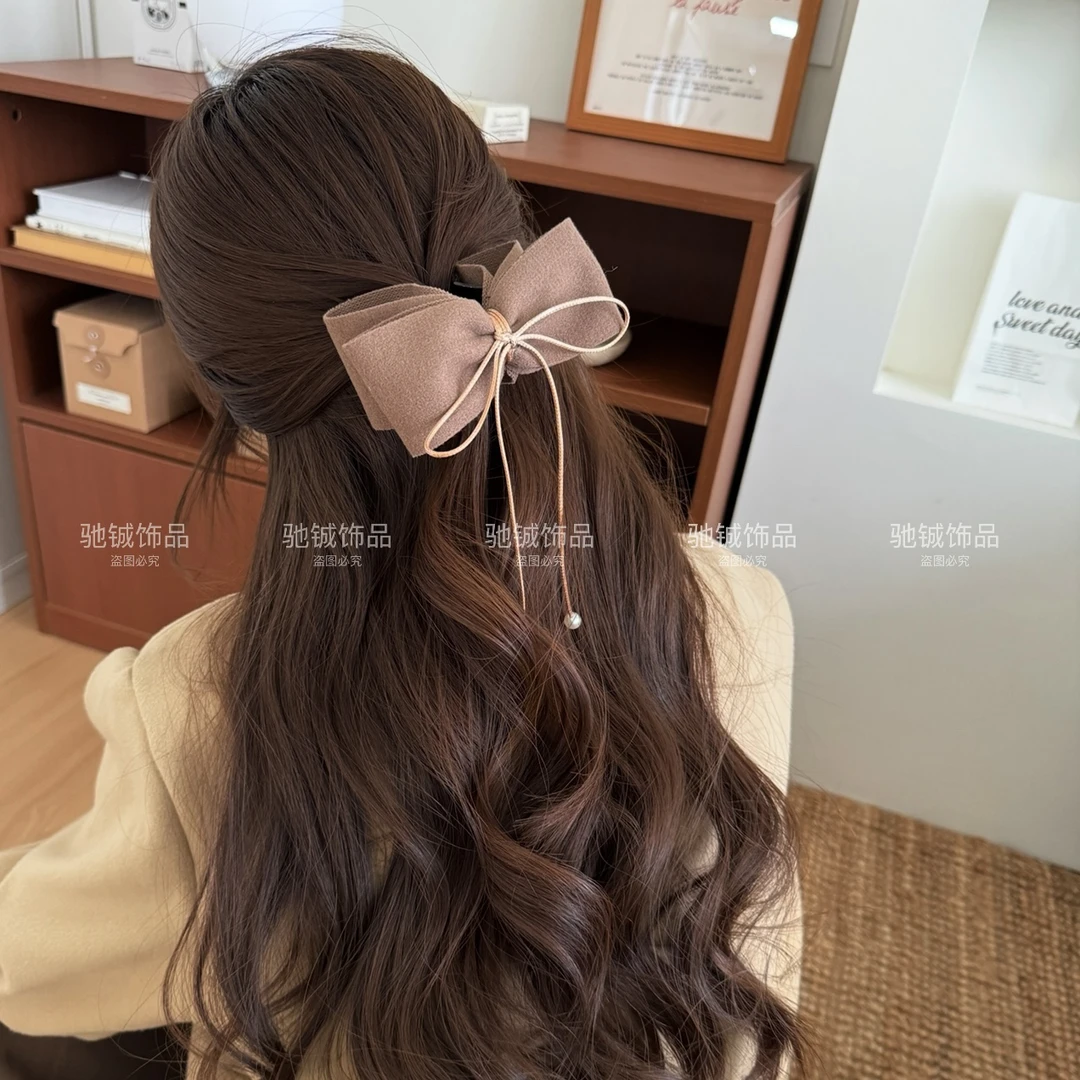 冬日毛呢～流苏蝴蝶结马尾夹韩系高级感后脑勺发夹温柔半披发发饰