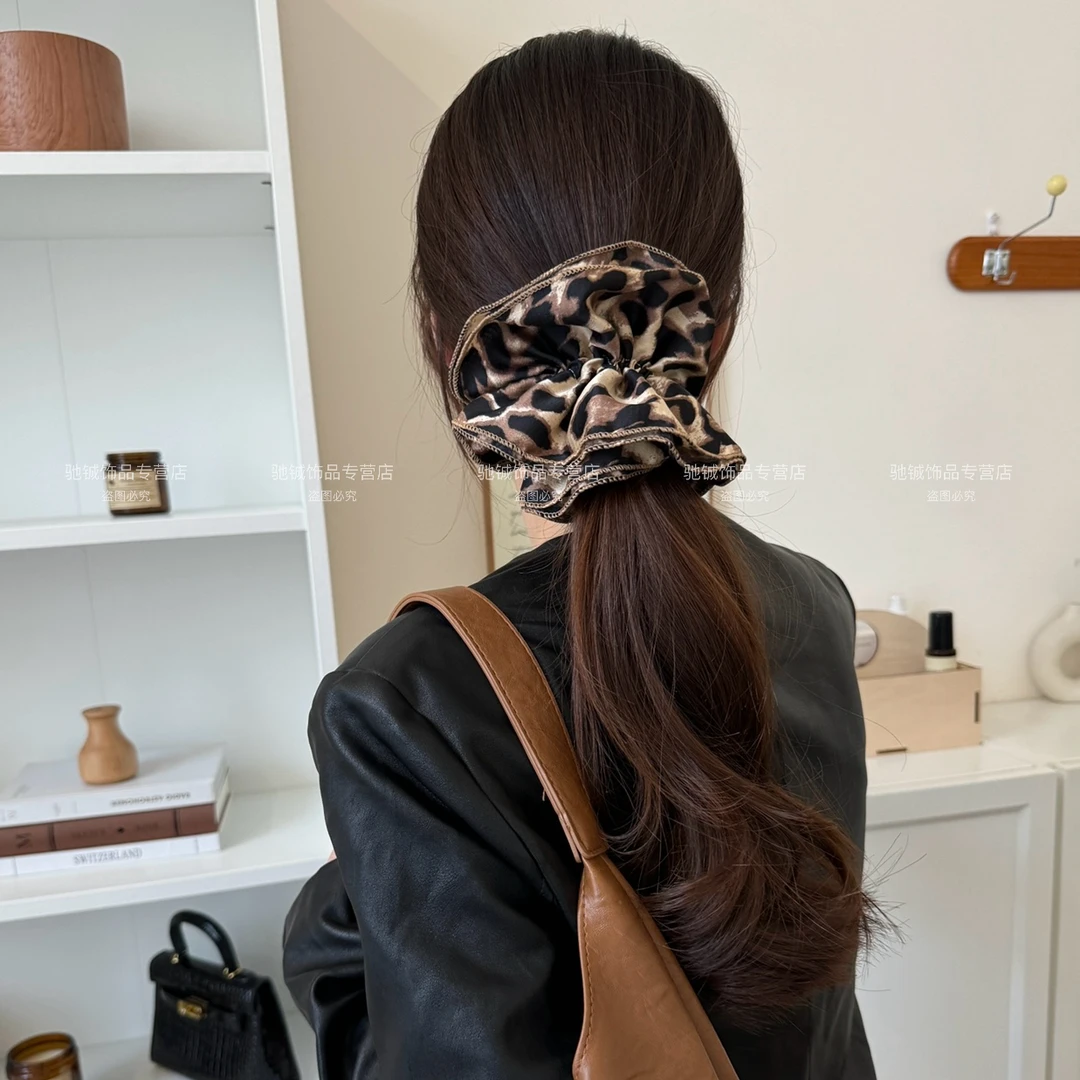 辣妹豹纹大肠发圈酷飒高级感气质皮筋头绳韩系复古低马尾发圈