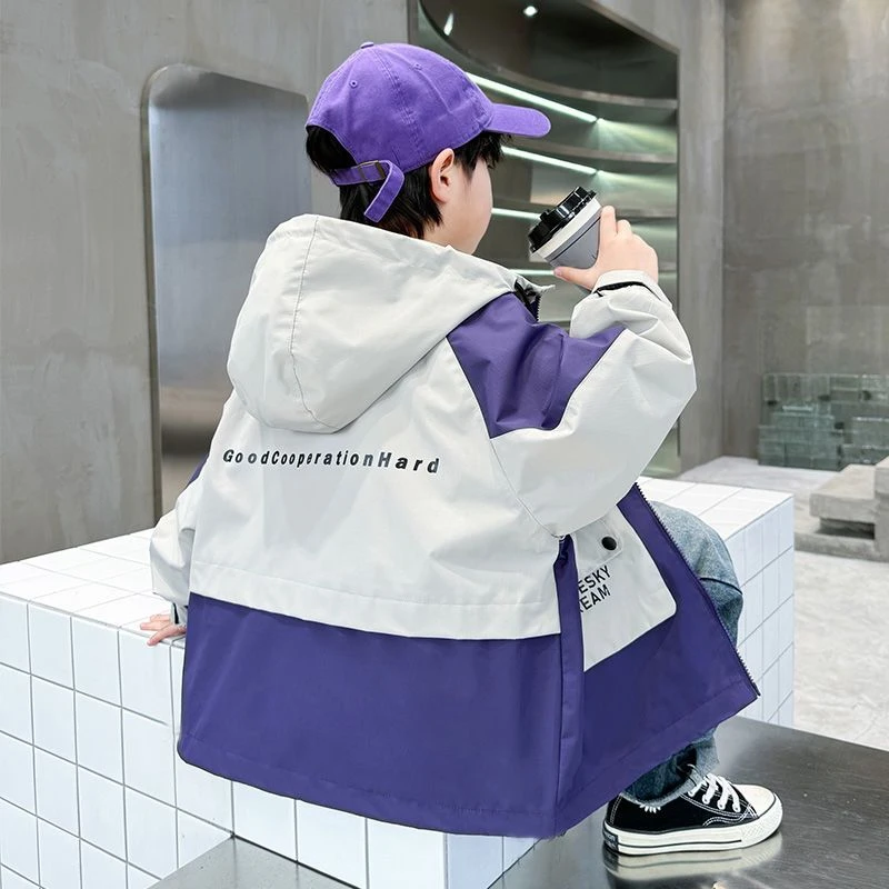 男童春装外套2024新款中大童春秋款帅气风衣儿童运动拼色炸街上衣