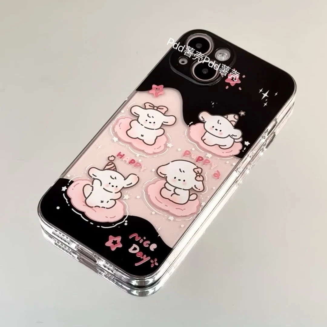 粉云朵狗狗苹果15/14/13promax手机壳12/11pro全包xr/xs软壳7/8p