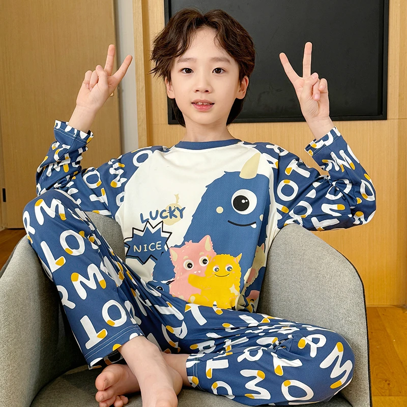 儿童长袖套装男童卡通春秋季男孩宽松睡衣中大童宝宝可外穿家居服