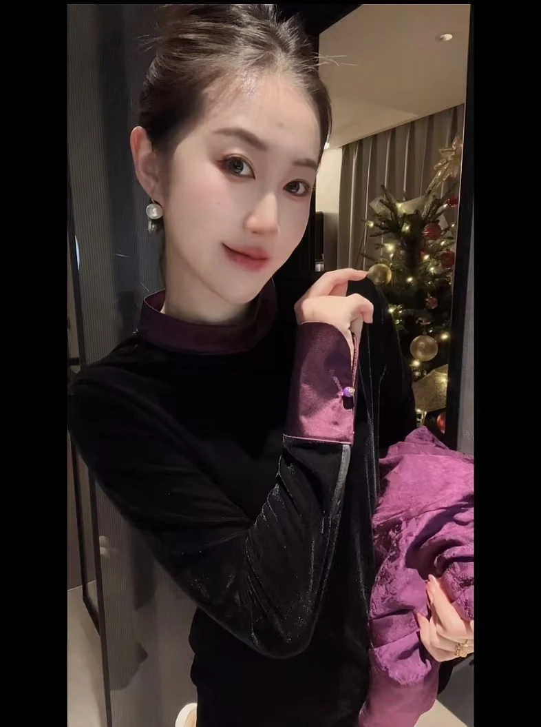 DD25年新年贺岁版气质时尚轻奢款国风小立领丝绒衫5246