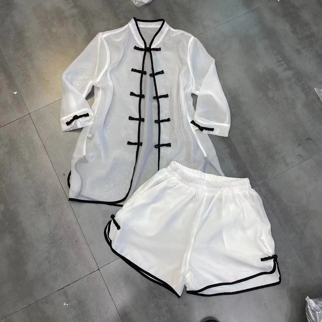 DD24年夏季新款时尚复古国风禅意风外衣+短裤两件套套装3706