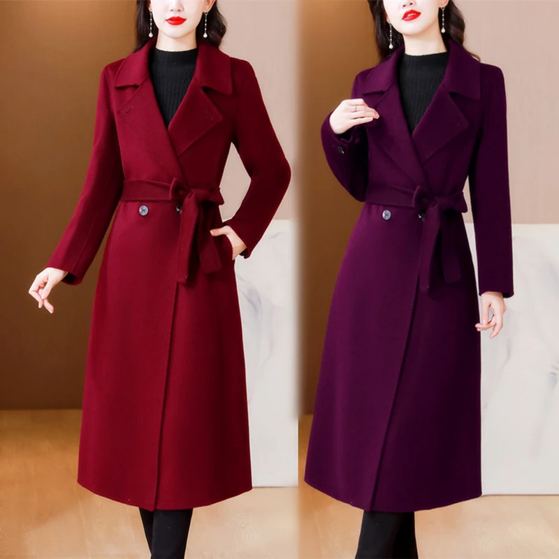 中年妈妈毛呢大衣女中长款过膝新款加厚秋冬时尚洋气毛呢子外套
