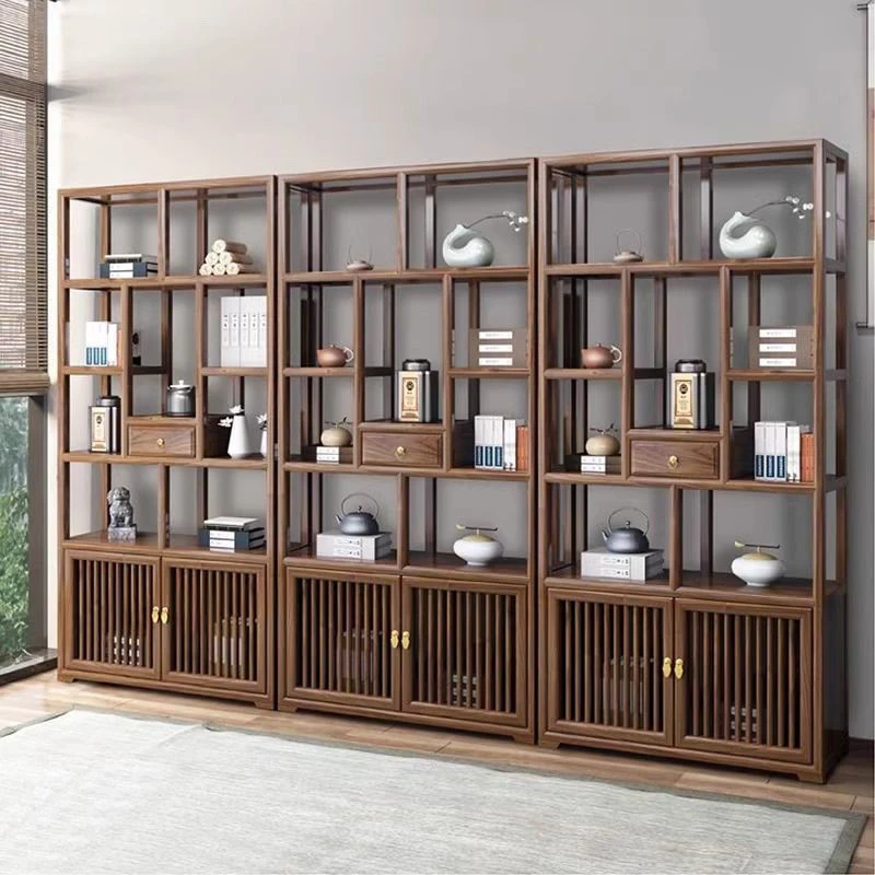 中式多宝阁实木博古架榆木展示柜客厅玄关隔断办公室摆件置物架