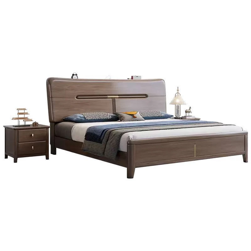 金丝胡桃木现代简约全实木双人大床1.8米新中式主卧家用1.5米婚床