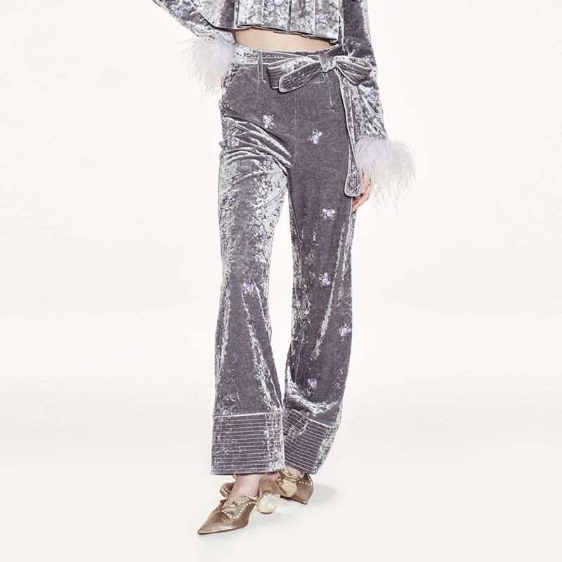 【陈大可专属】LE FAME/拉飞姆龙年宽松H型丝绒九分裤P245