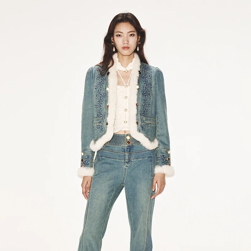 【蜜思仝专属】【贝贝专属】LE FAME/拉飞姆立体拉花游牧牛仔外套