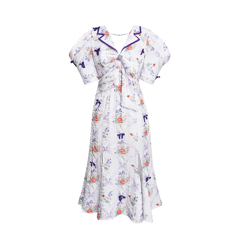 LE FAME/拉飞姆新蝴蝶结收腰遮肚法型连衣裙