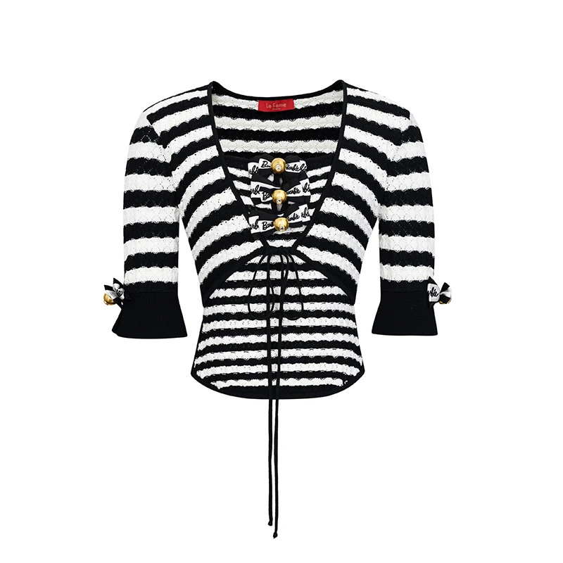 【若谷大大】LE FAME/拉飞姆绣花蝴蝶结假两件针织上衣B217