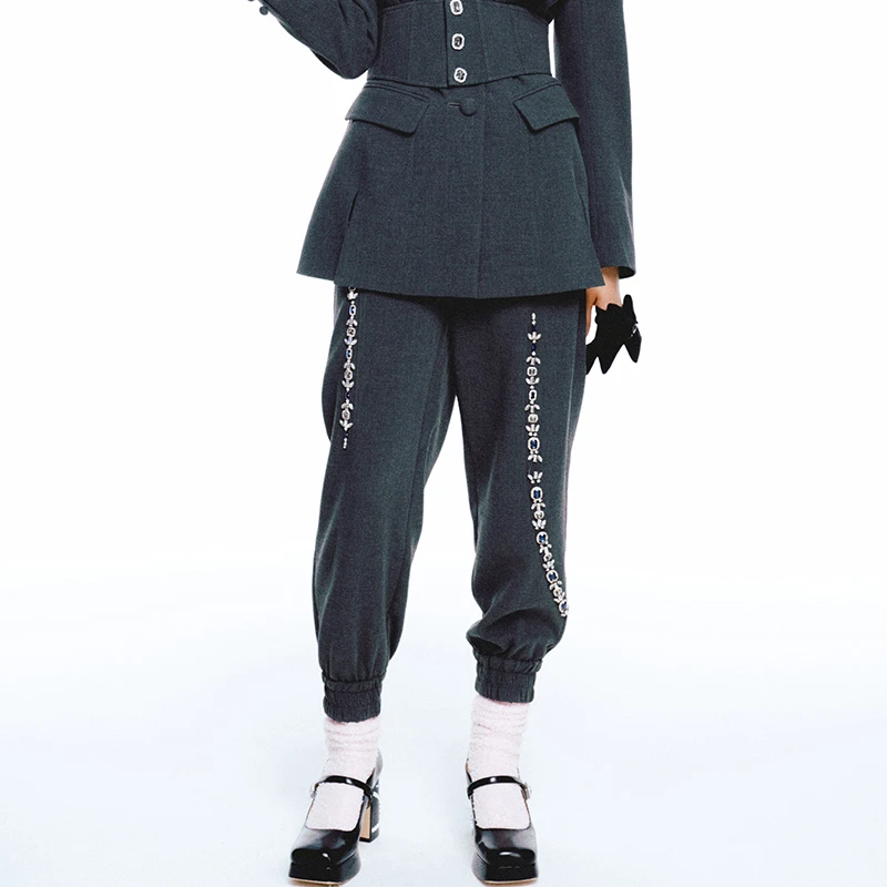 LE FAME/拉飞姆重工钉珠束脚休闲长裤.