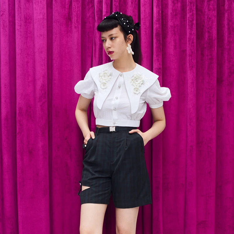 LE FAME/拉飞姆新品重工绣花学院领上衣