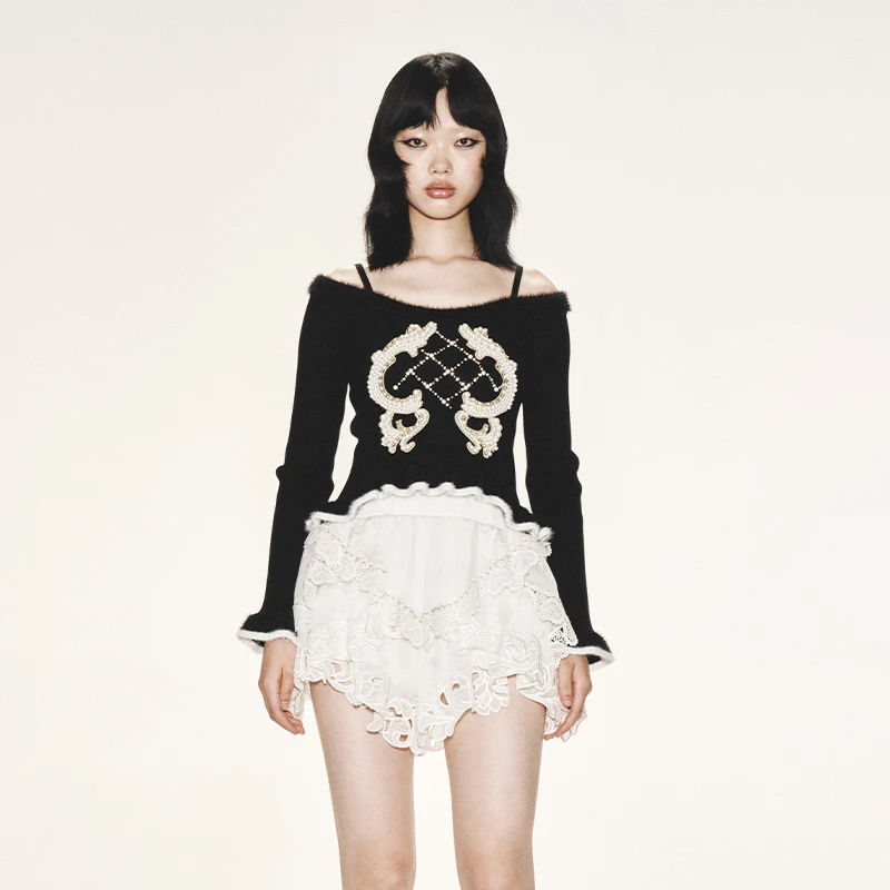 【蜜思仝】LE FAME/拉飞姆贵气宫廷风精致华丽修身针织上衣B127