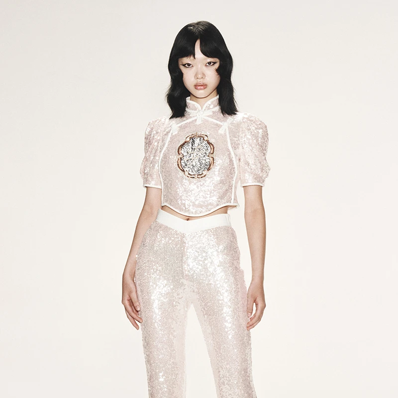 【若谷大大】LE FAME/拉飞姆中式贵气宫廷风珠片绣花钉珠上衣R169