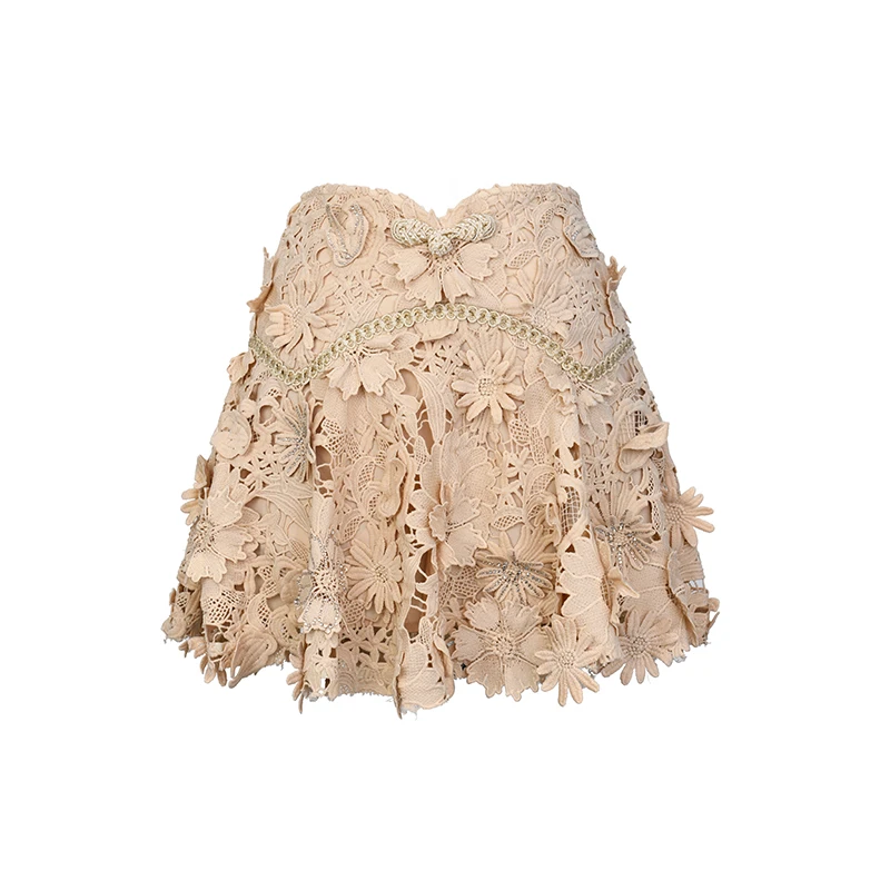 LeFame华丽度假中式旗袍型钉钻蕾丝半裙