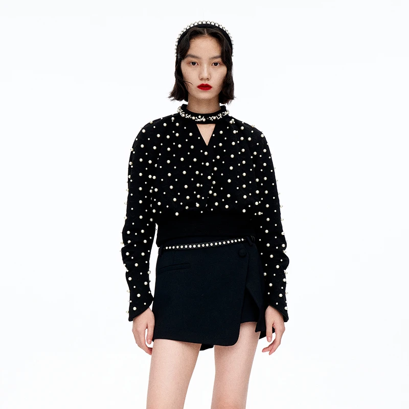 【老板娘夏天】LE FAME/拉飞姆爱心提花V领宽松短款卫衣