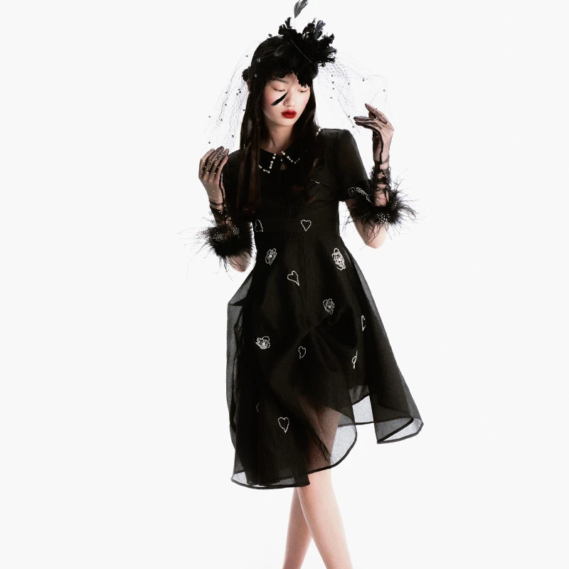 LE FAME/拉飞姆复古收腰显瘦印花法式两件套连衣裙