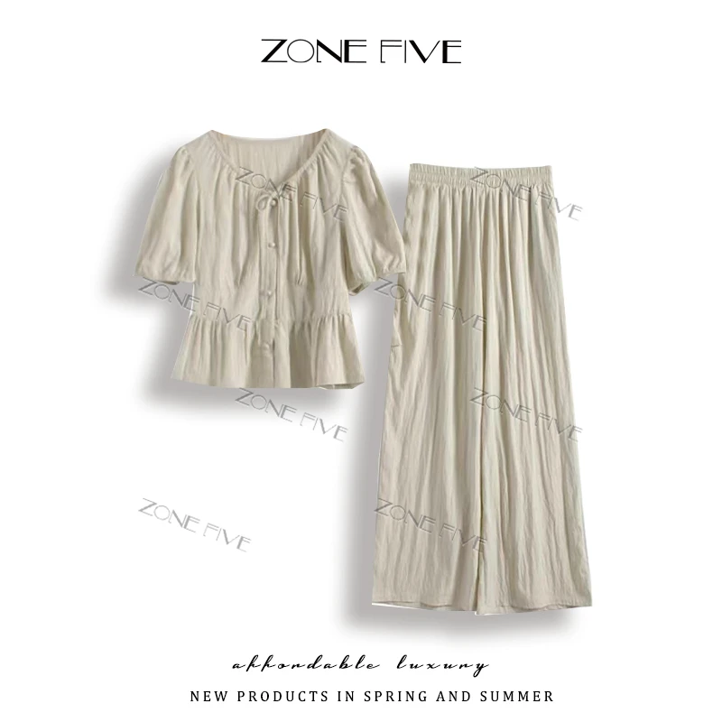 【zonefive】系带短袖＋裤子套装YC6168