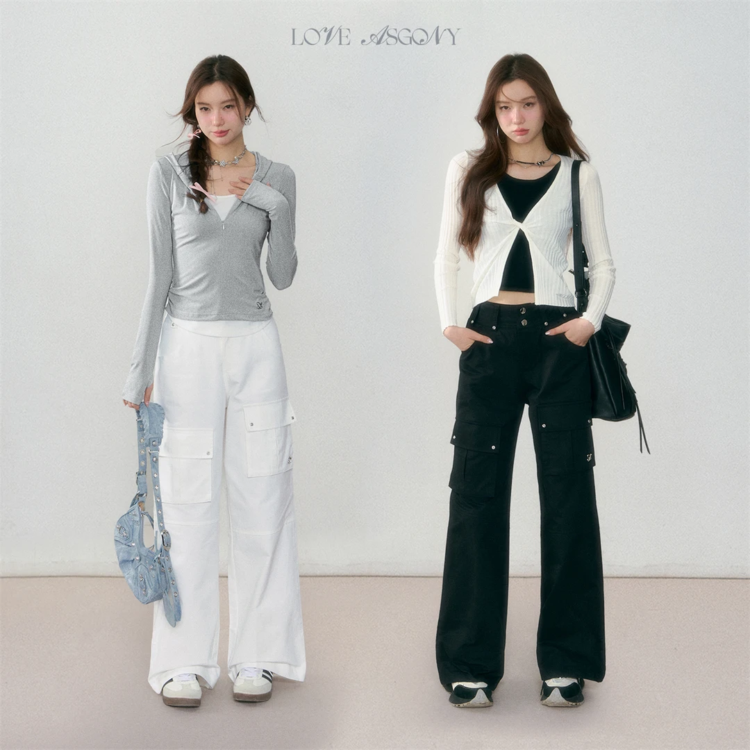 AsGony 薄款工装裤女2024春夏新款小个子宽松直筒阔阔腿裤子