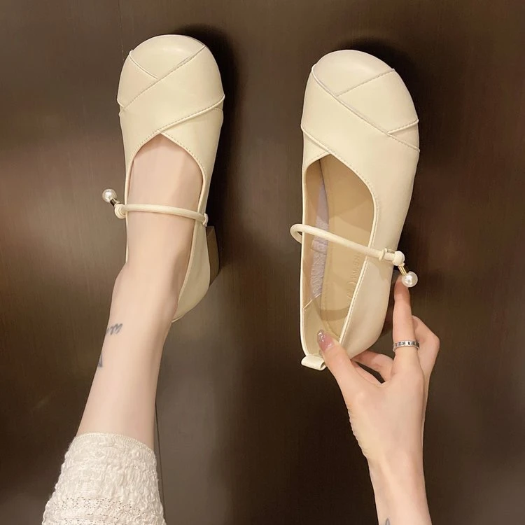 夏季百搭软底温柔浅口圆头俏皮小高跟约会单鞋