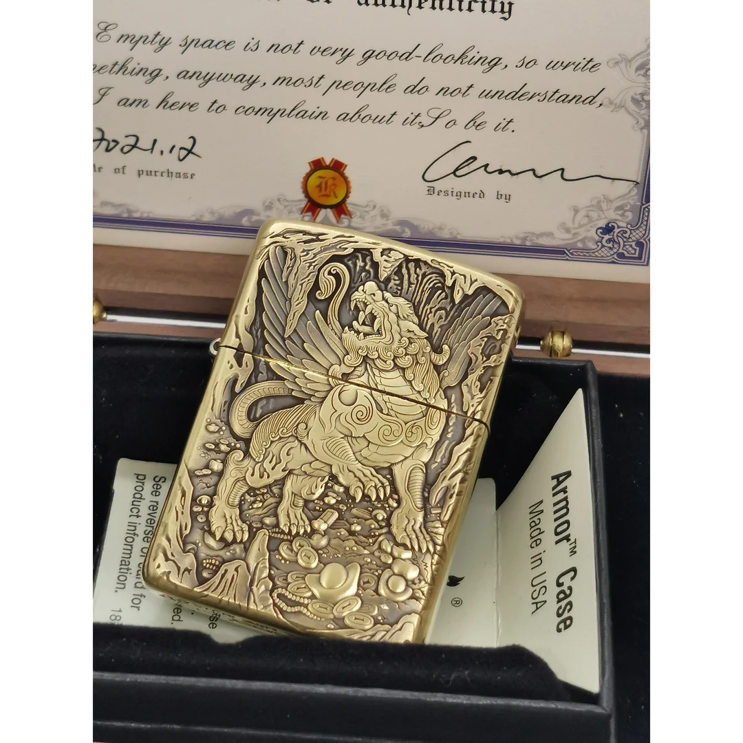 ZIPPO打火机纯铜盔甲机天禄貔貅鬼王大师浮雕作品送礼男DY9912DK