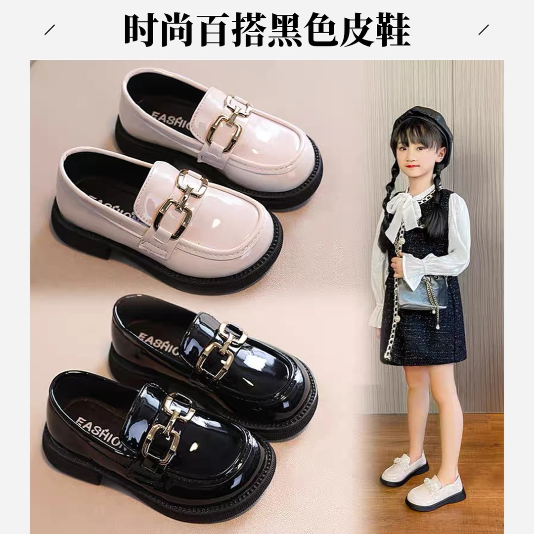 ABC女童公主乐福鞋黑色小皮鞋2025春秋新款单鞋小女孩软底中大童