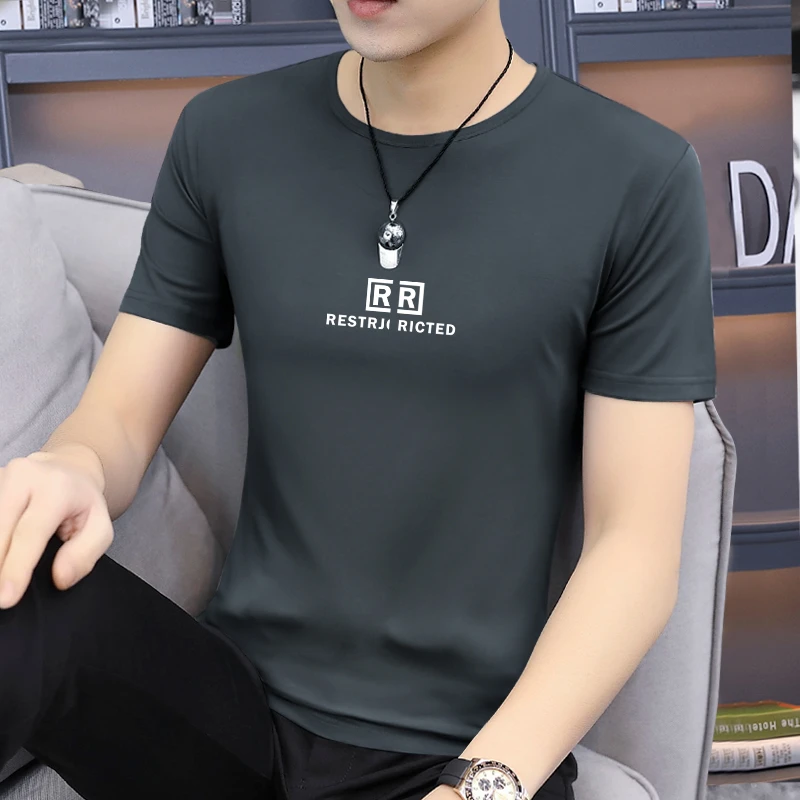 夏季新款莫代尔V领短袖T恤男士青年修身薄款上衣服男装潮流T恤