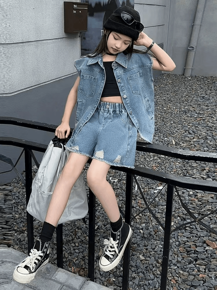 407094《现》小涵家玲姐优选韩版儿童休闲舒适时尚洋气日常牛仔套装