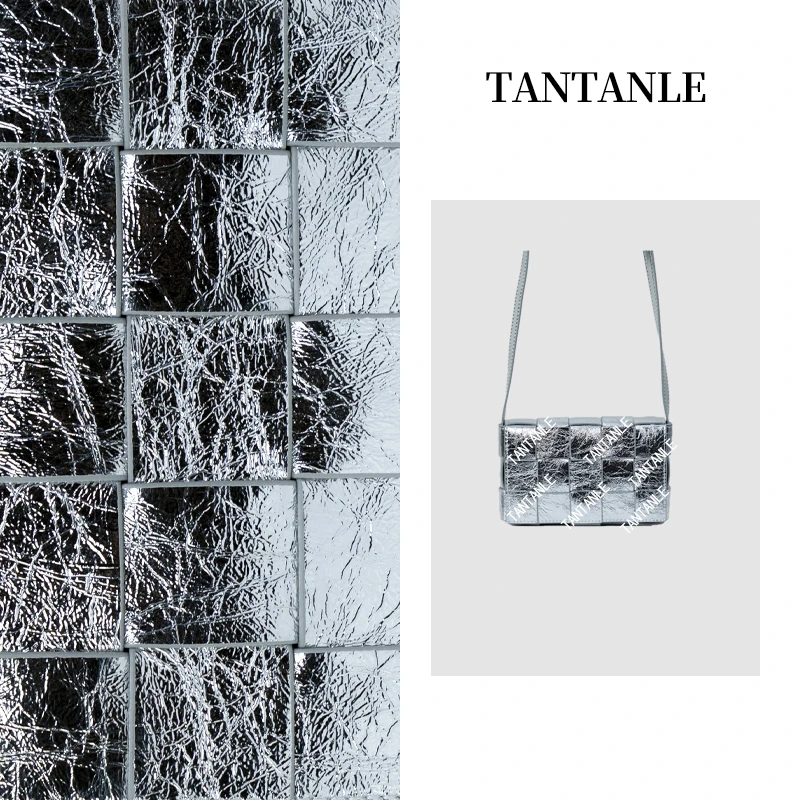 TanTanLe千羽·原创设计 高定单肩斜跨手提时尚休闲百搭纯银色女包