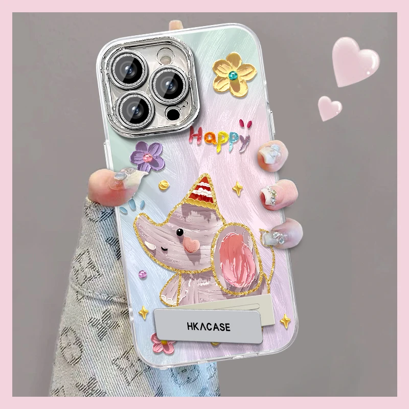 小象花朵适用苹果vivo华为oppo小米iPhone15精孔羽纱手机壳