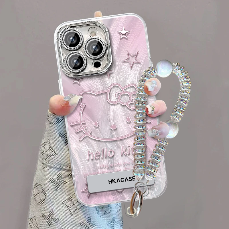 星星凯蒂猫适用苹果vivo华为oppo小米iPhone15精孔羽纱手机壳