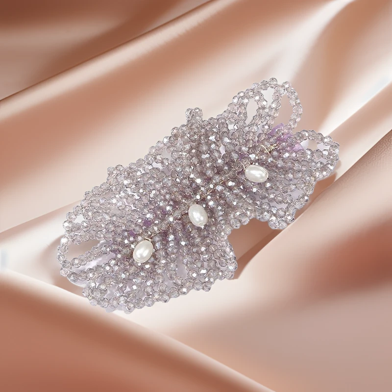 西家流光织影同款波浪水晶串珠边夹231