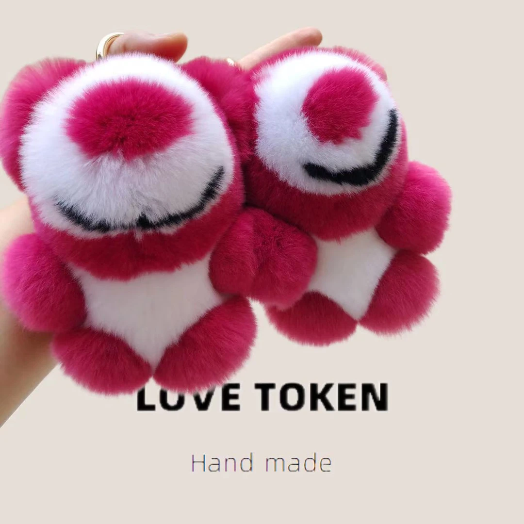 高考毕业季优质獭兔毛草莓小熊书包包挂件毛绒汽车钥匙扣创意礼物