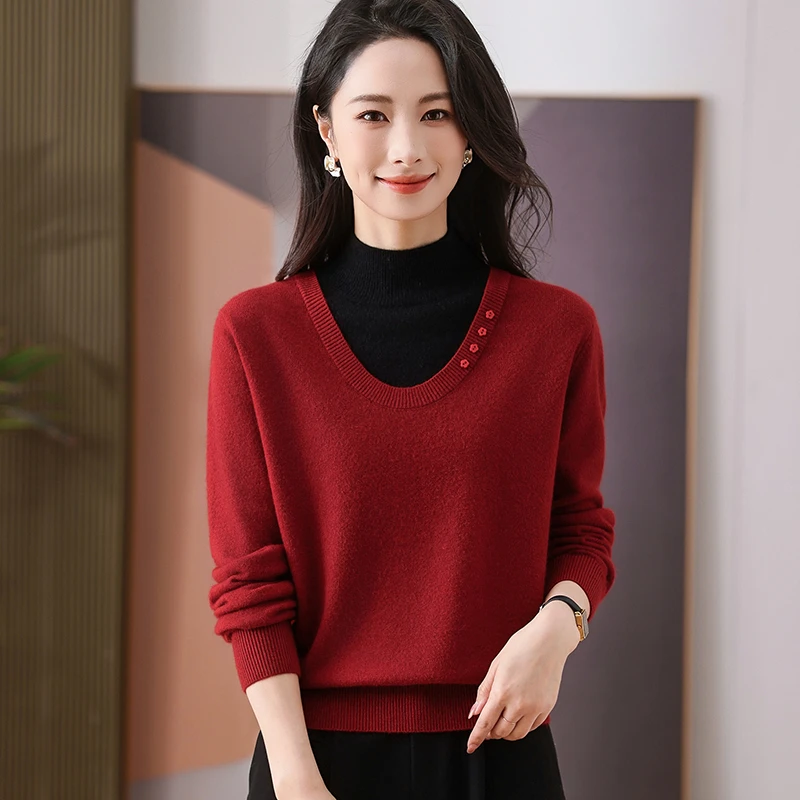 时尚洋气冬季新款宽松百搭半高领显瘦高档简约短款女气质年龄毛衣