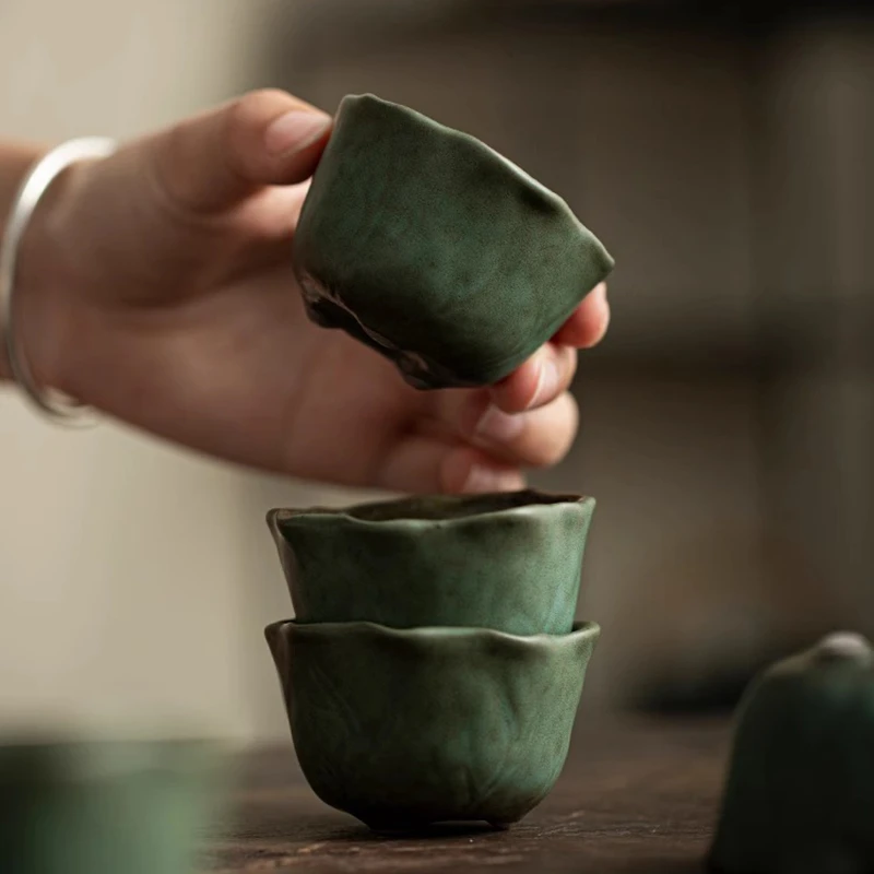 粗陶荷叶品茗杯陶瓷功夫茶具茶杯普洱单杯主人杯个人杯手工小茶碗