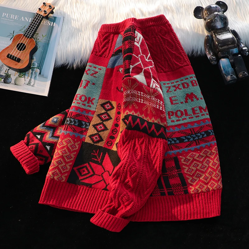 针织开衫外套百搭男士高级潮流打底保暖秋冬季印花休闲男休闲毛衣