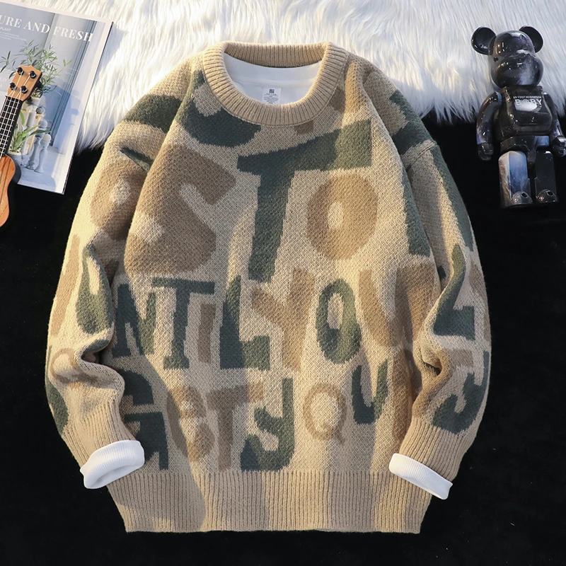 春秋男秋冬季秋季上衣外套圆领秋冬季加厚宽松潮流打底男士毛衣