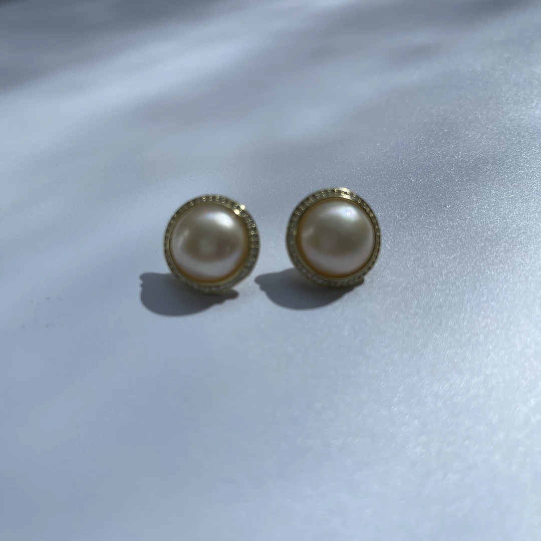 沈陆王 海水马贝s925银13-14mm耳钉 经典 时尚 白搭