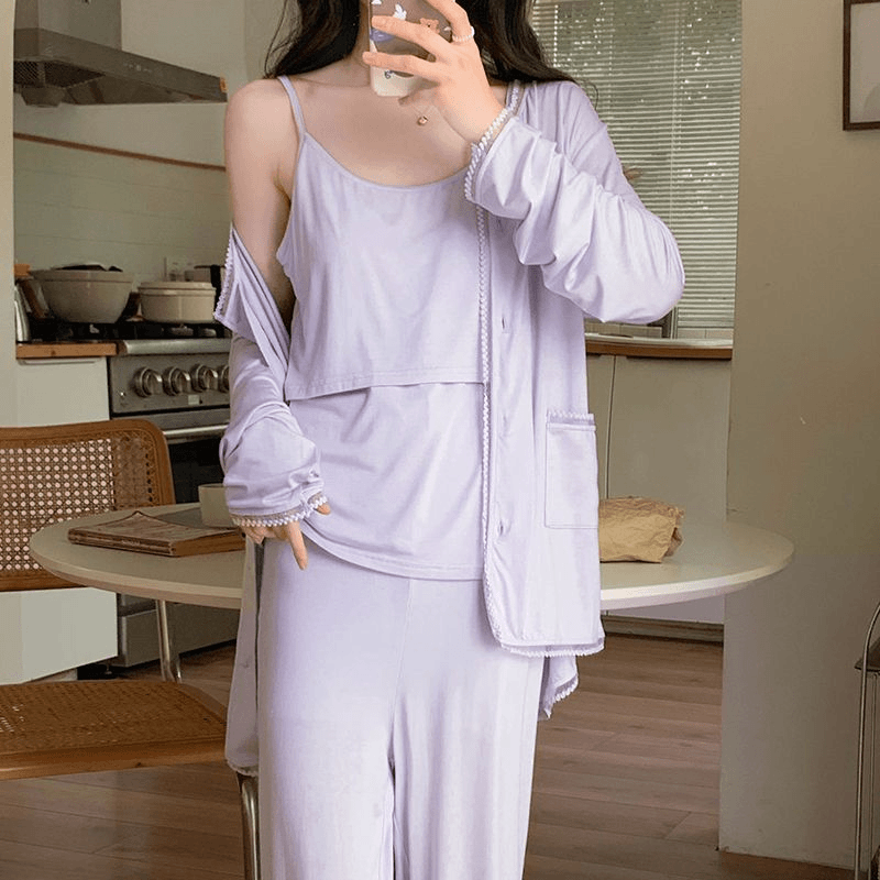 月子服莫代尔棉三件套大码带胸垫可拆夏季薄款产后哺乳衣喂奶家居