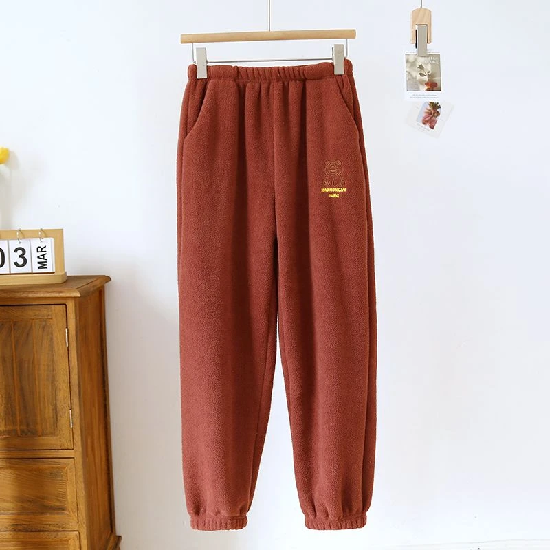 女士睡裤加绒加厚珊瑚绒秋冬季长裤暖暖裤摇粒绒冬天束脚家居裤子