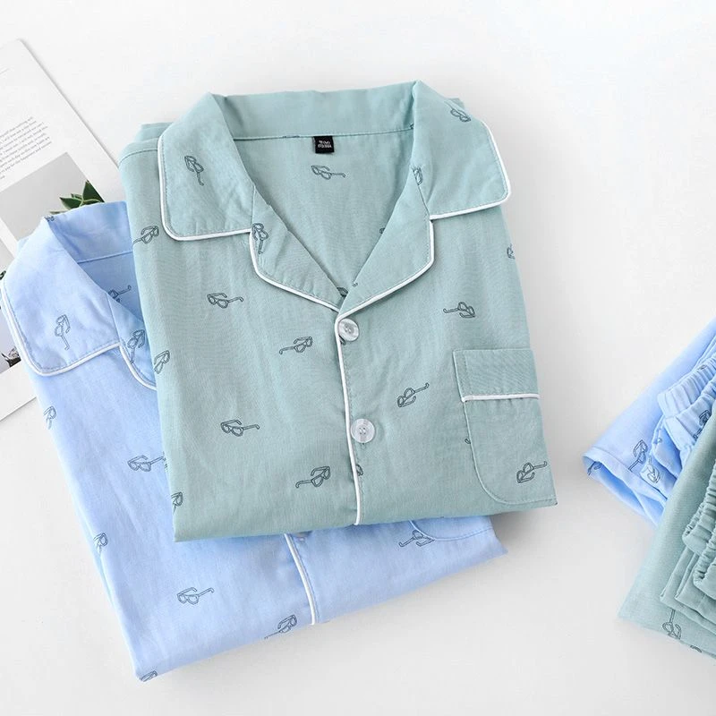 精梳纯棉纱睡衣男士春夏季季长袖男全棉薄款大码可外穿家居服套装