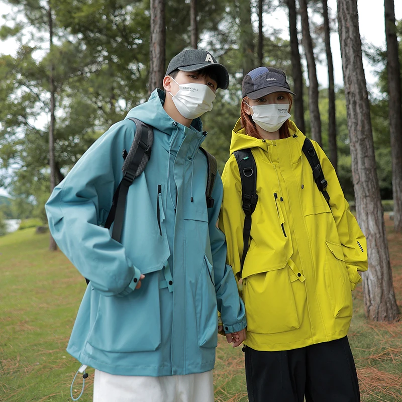 2024秋冬新款户外冲锋衣男连帽外套工装上衣防风夹克情侣款衣服