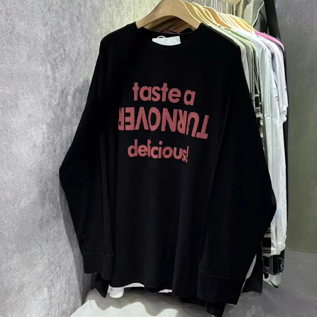 100%纯棉260克重磅美式休闲字母印花长袖T恤男女慵懒百搭宽松ins