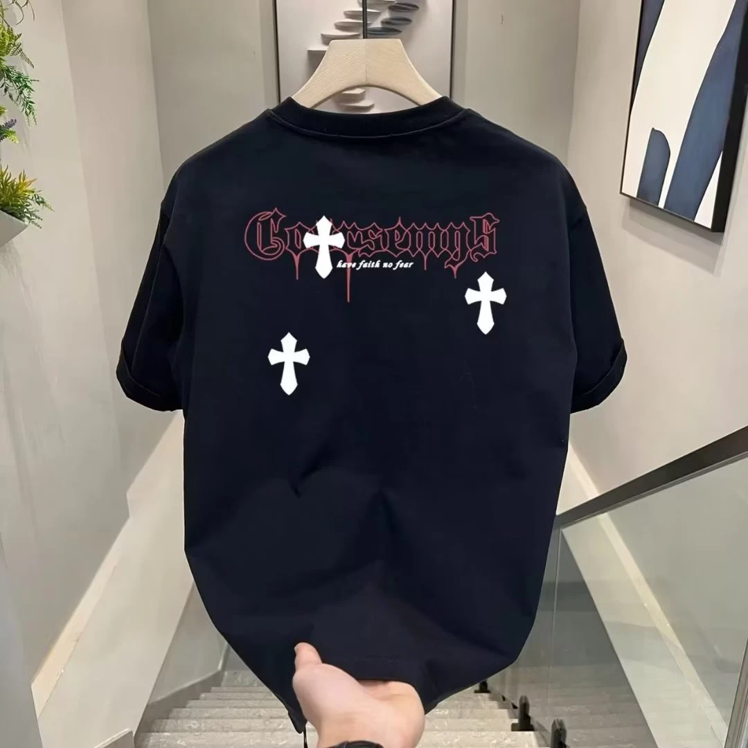 100%纯棉280克重磅复古黑色上衣情侣新款美式显百搭短袖T恤男女