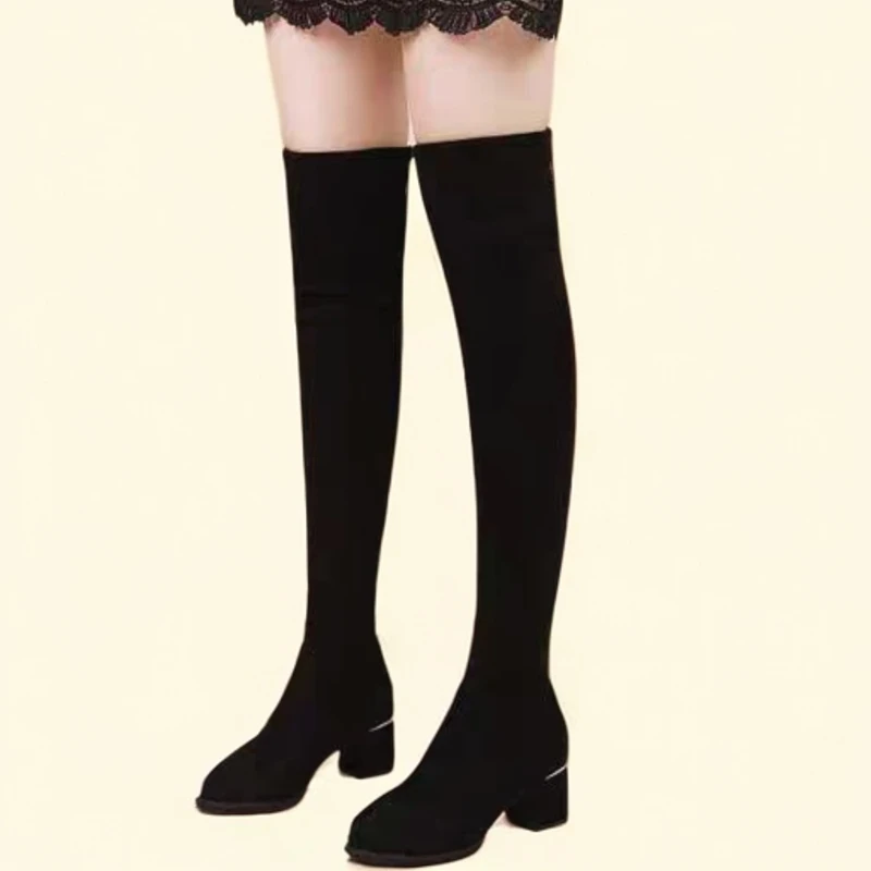 女士百搭过膝靴加绒保暖靴加棉厚底长筒靴加绒高筒冬季性感新款