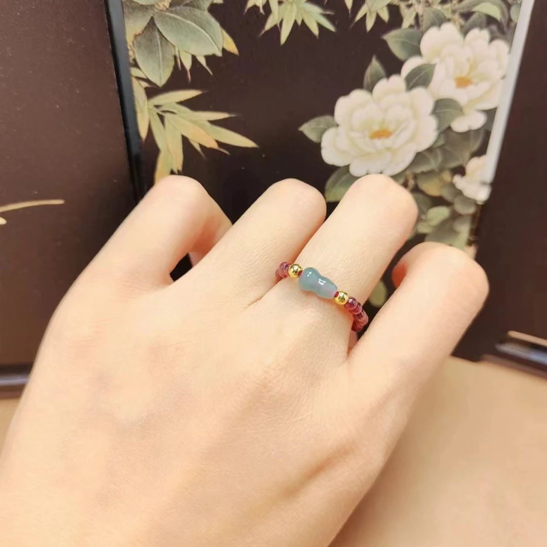 DY10石榴石配蓝水翡翠戒指