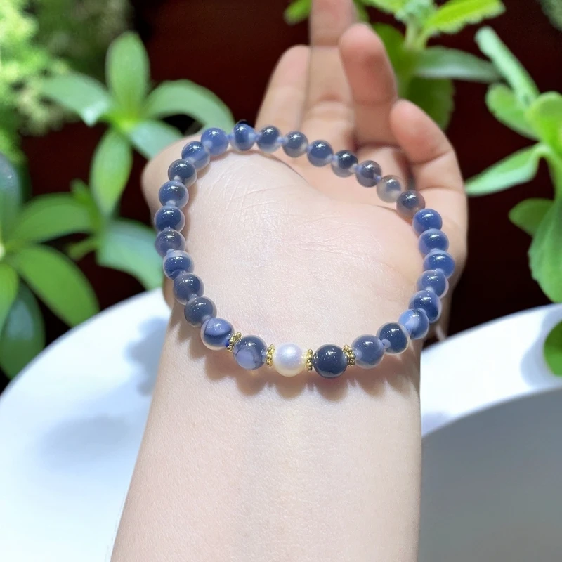 TD14糖心玛瑙 搭珍珠隔珠手串简约精美百搭小众女款手链饰