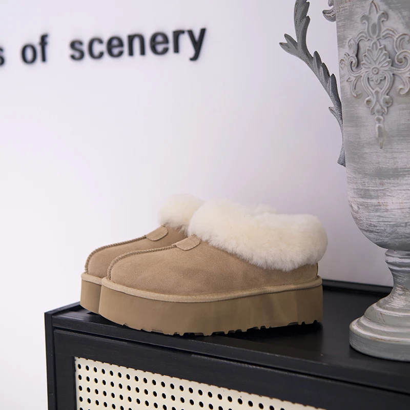 【塔茨特厚底4-5公分】女士百搭新款一脚蹬羊皮毛一体加厚雪地靴