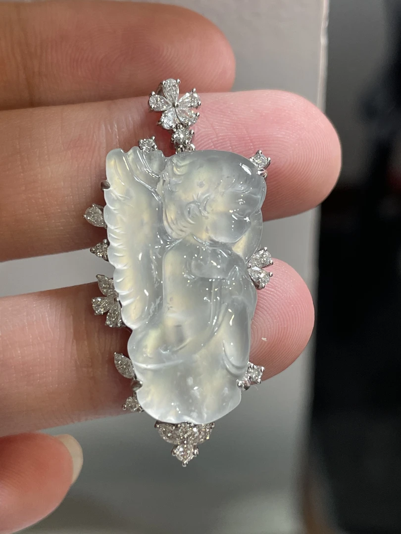 翡翠A货镶嵌18K白金